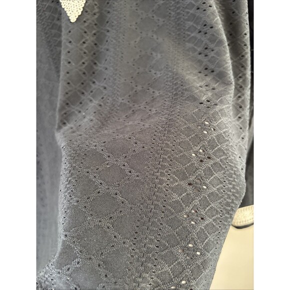 Women's Black Lace Blouse M Long Sleeve Stretch Tan Lace Accent Sheer Dressy Top - Picture 5 of 8